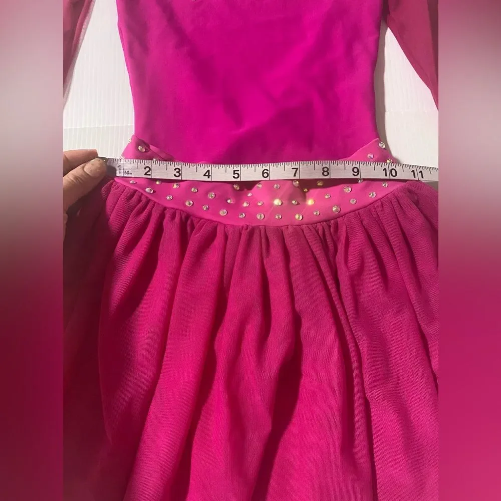 Custom contemporary lyrical solo illusion hot pink Dance Costume 2 piece MC